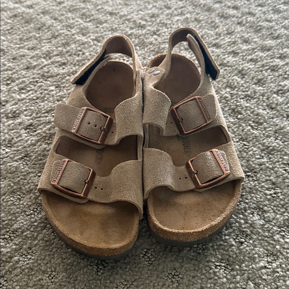 Beige Suede Birkenstock Sandals with Buckles - Picture 2 of 7